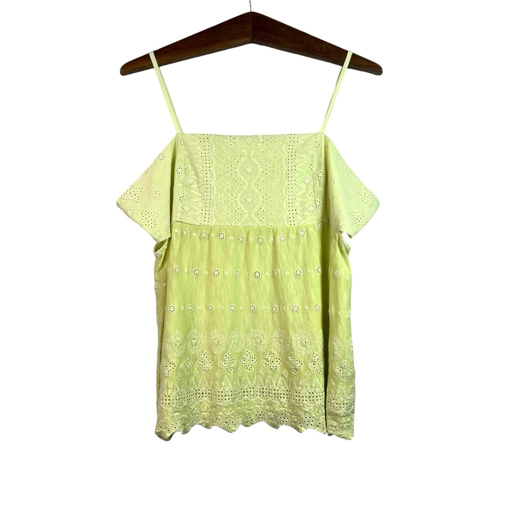 Lucky Brand Yellow Floral Doily Boho Tank Top Open Side Size XL